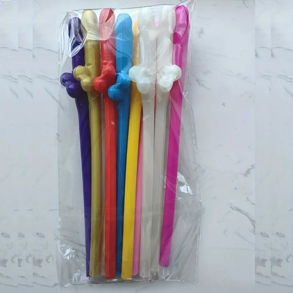 {NEW} 10Pc Bachelorette Party Penis Straws Plastic Mixed Colors - Picture 4 of 4